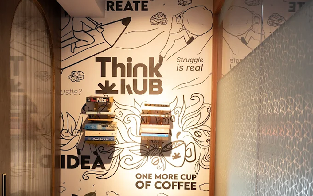 Wide-angle view of the main coworking floor at Think Hub Nagpur
